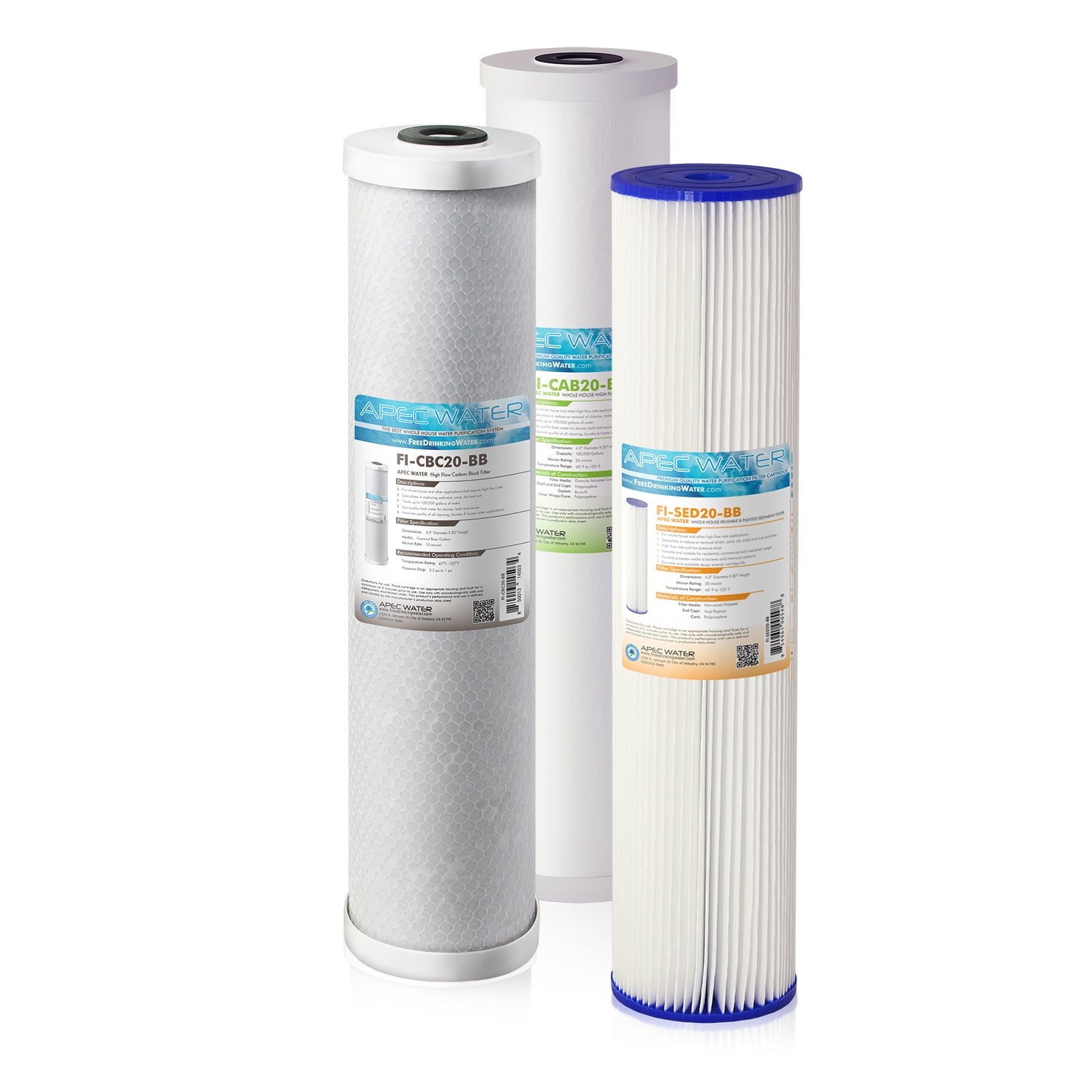 APEC 20 Inch Whole House Sediment, GAC Carbon, Carbon Block Replacement Filter Bundle for CB3-SED-CAB-CBC20-BB