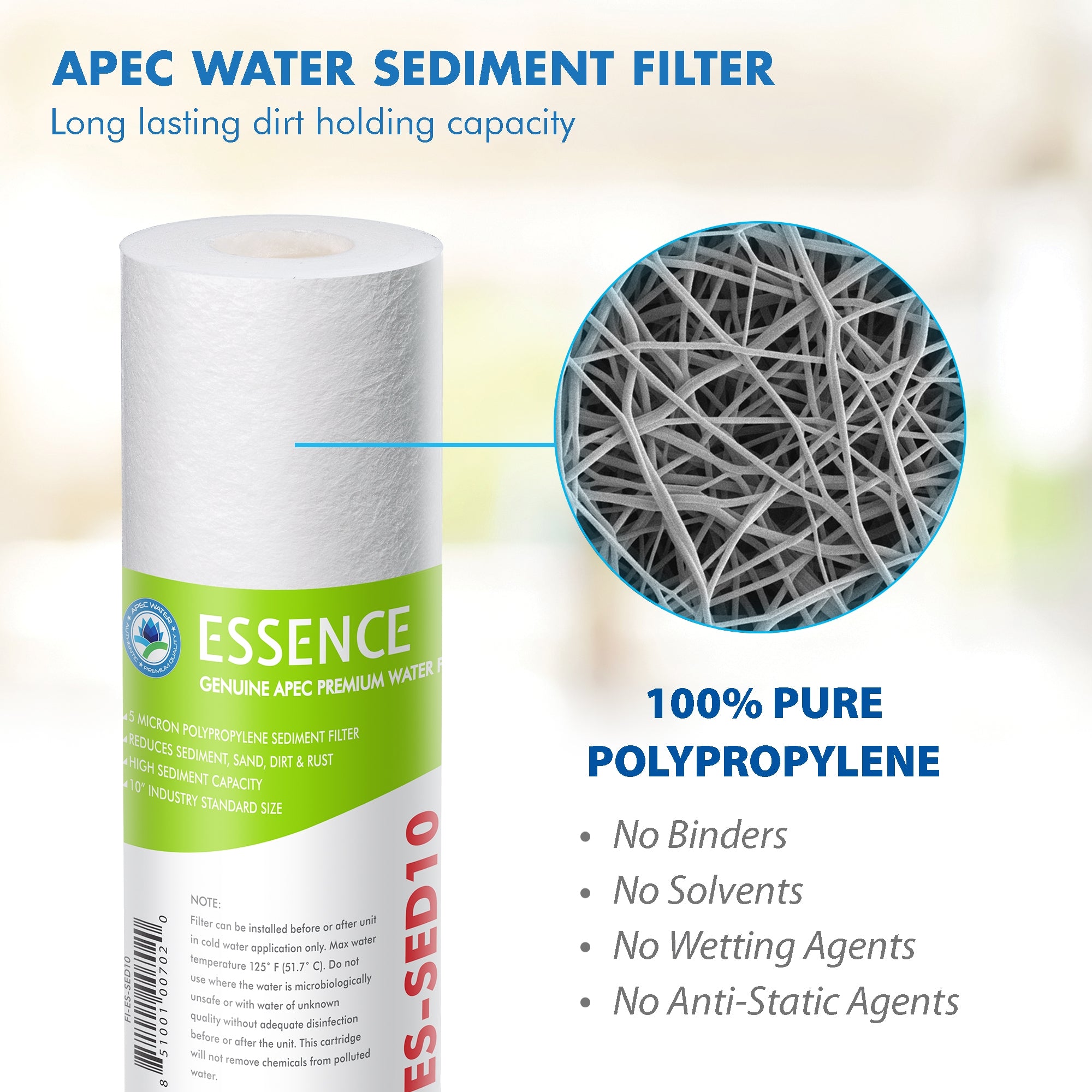 APEC ESSENCE Stage 1 , 10 Inch , 5 Micron Sediment Replacement Filter For Undersink System(FI-ES-SED10)