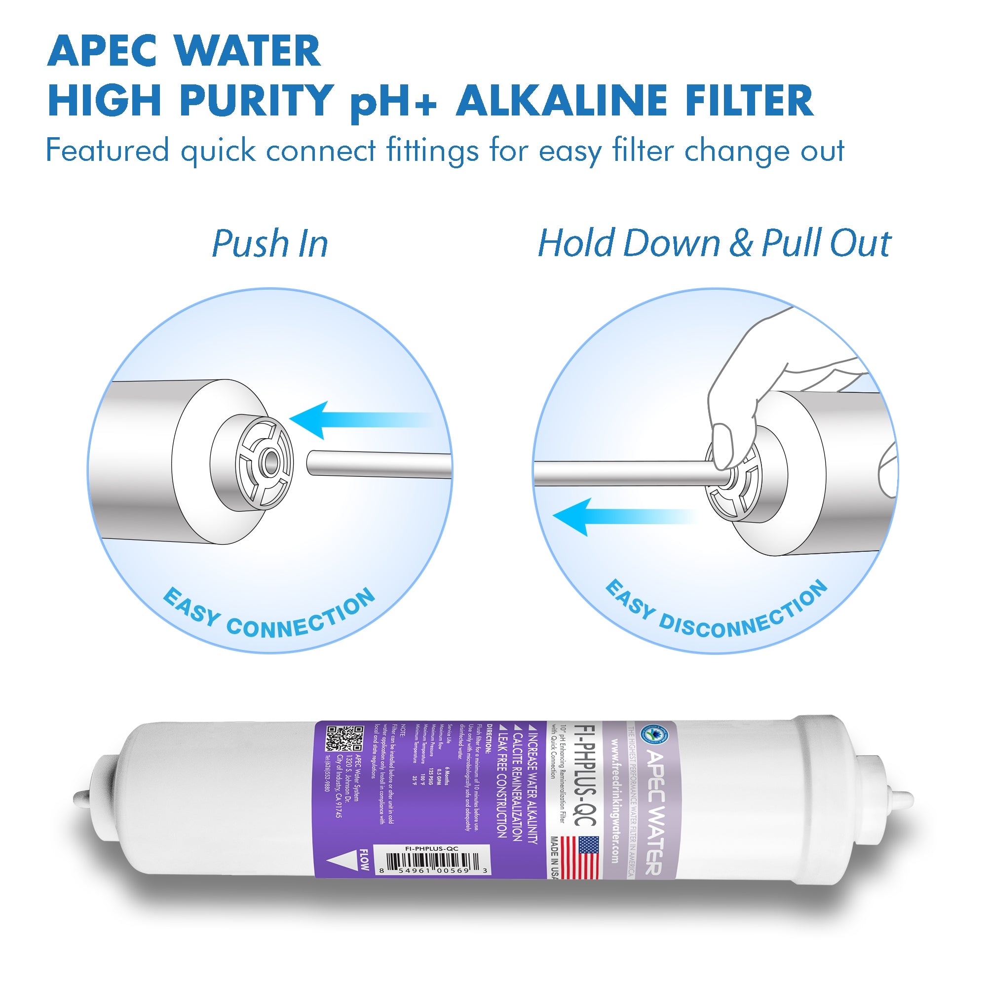 APEC 10 Inch High Purity pHPlus Calcium Carbonate Re-mineralization Inline Filters