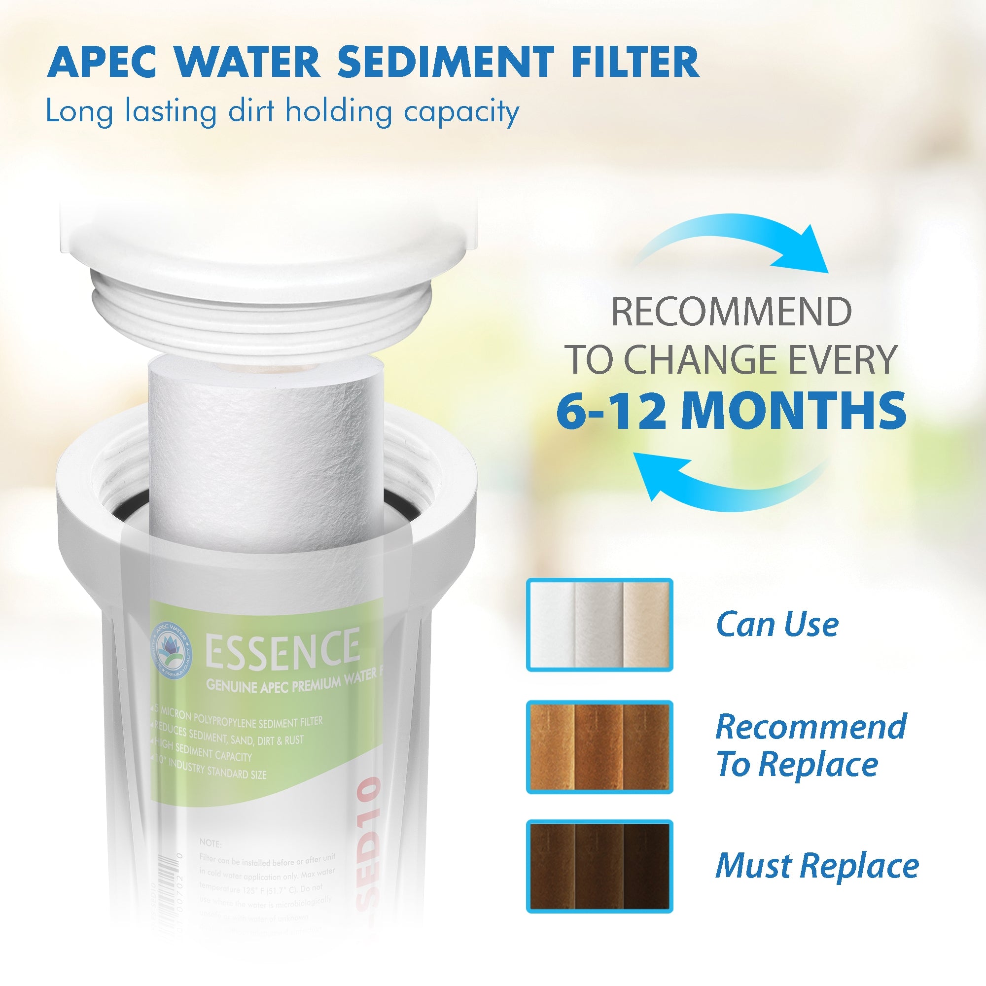 APEC RO Replacement Filters Pre-filter Set for All ESSENCE Reverse Osmosis Systems (Stages 1-3)