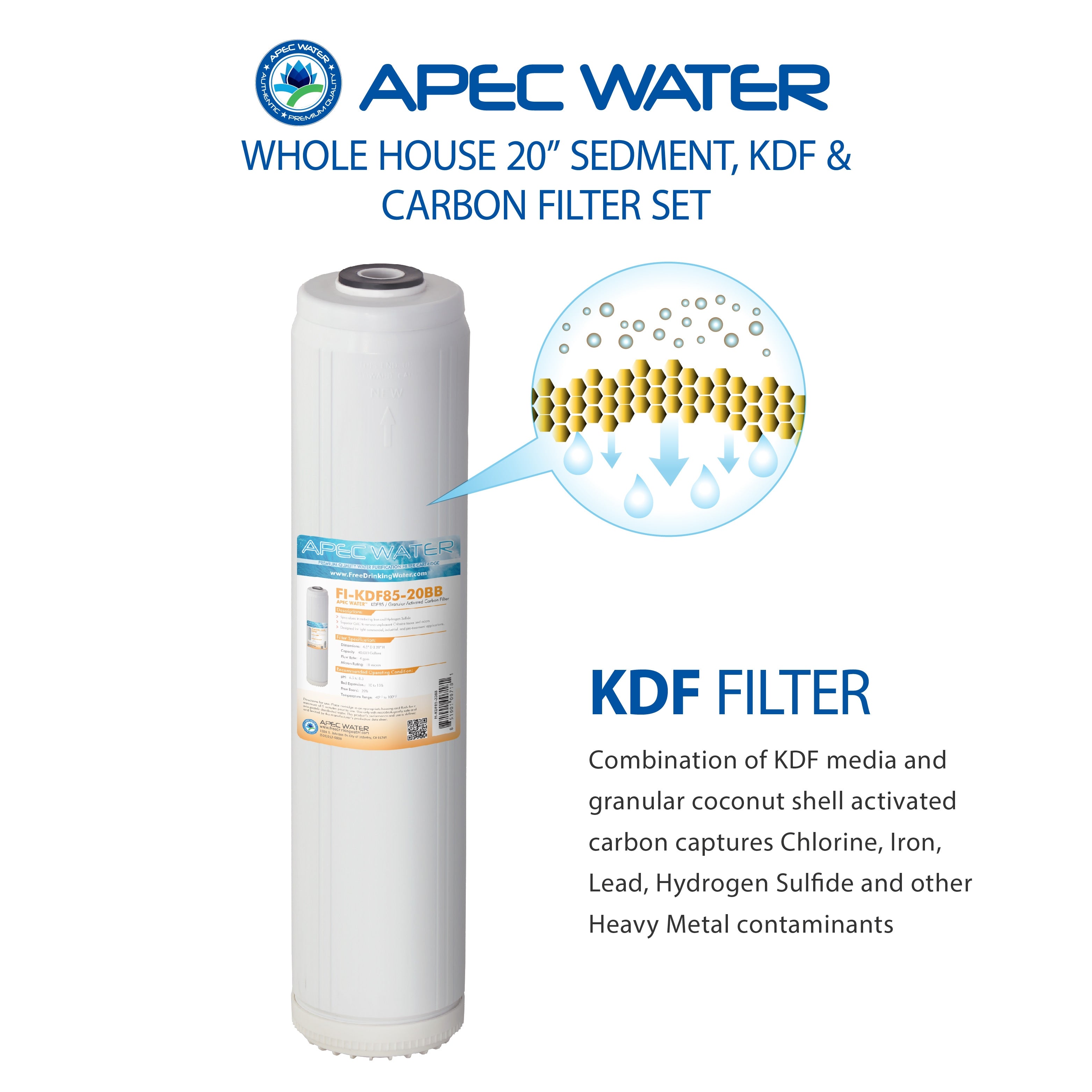 APEC 20 Inch Whole House Sediment, KDF and Carbon Replacement Filter Bundle for CB3-SED-KDF-CAB20-BB