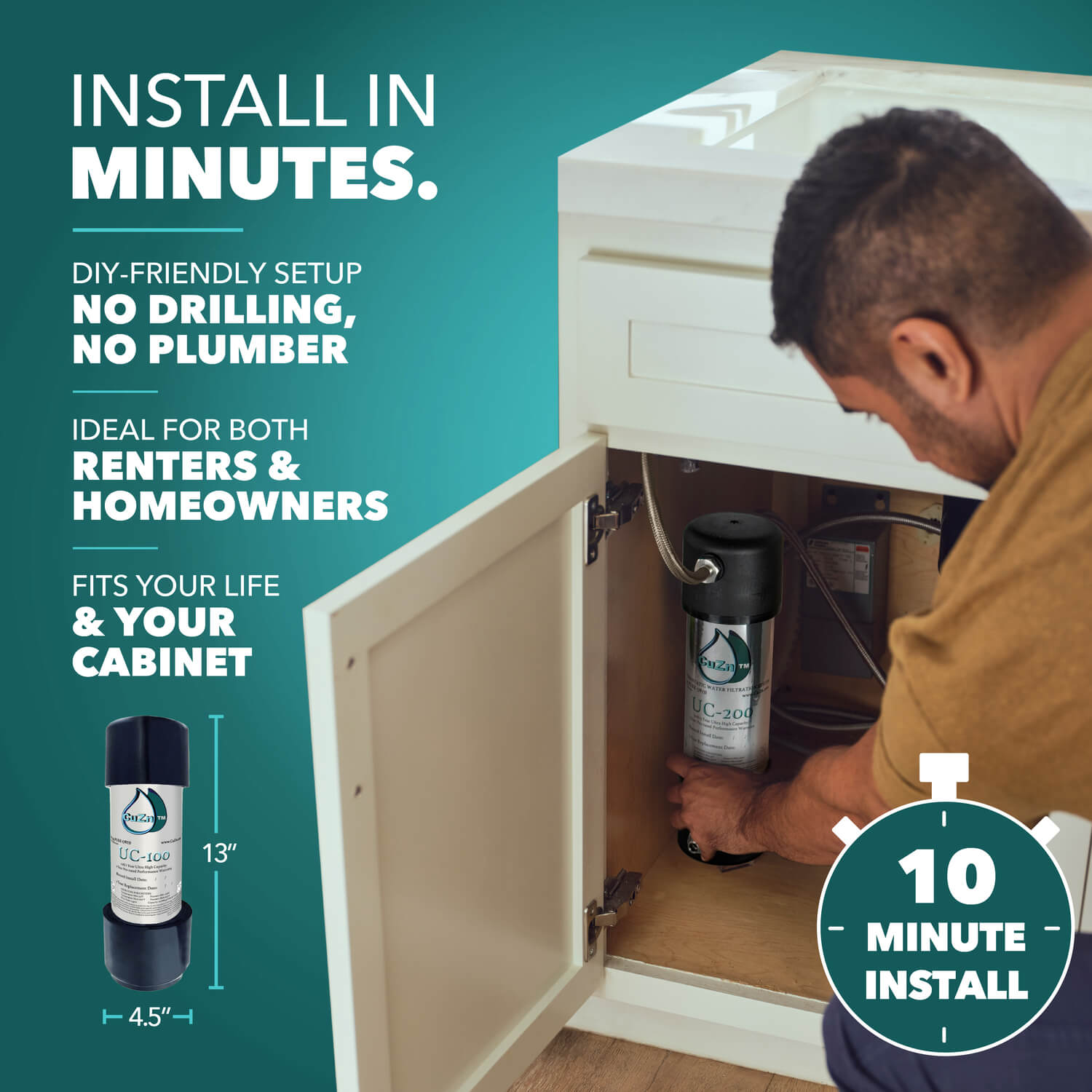 CuZn UC-100 Series Under Counter Water Filters - Ultra High Capacity