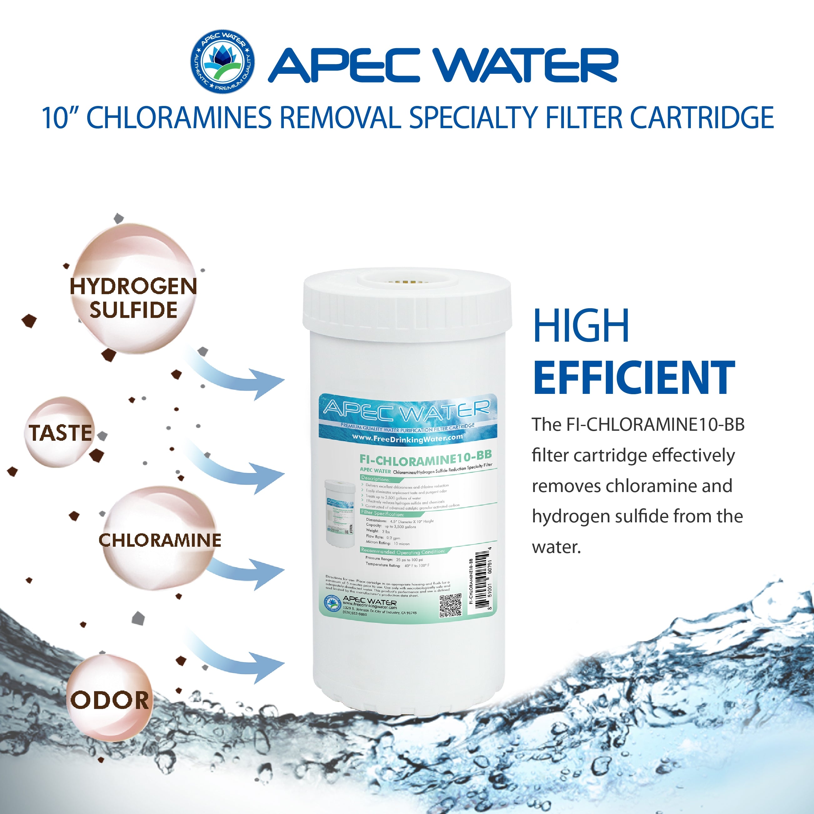 Chloramines/Hydrogen Sulfide Removal Specialty Filter 4.5"x 10 Inch