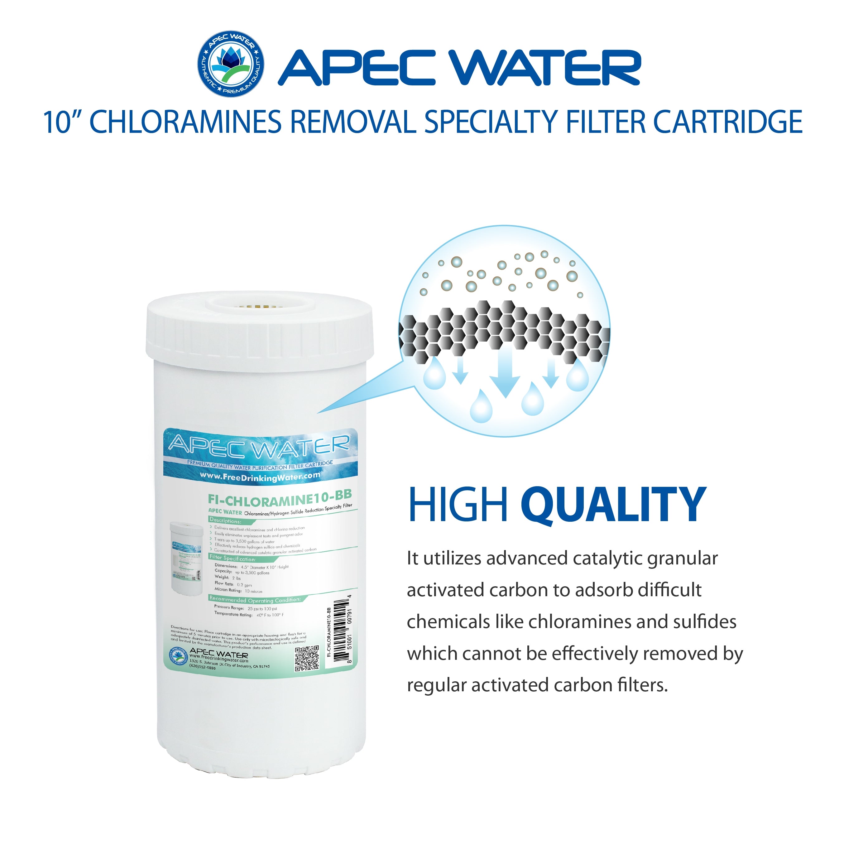 Chloramines/Hydrogen Sulfide Removal Specialty Filter 4.5"x 10 Inch