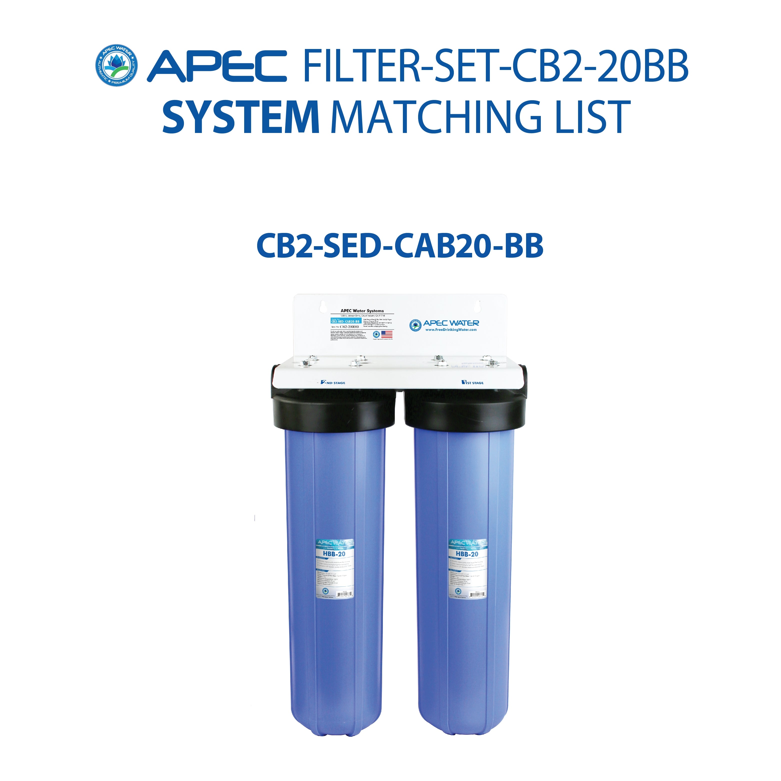 APEC 20 Inch Whole House Sediment Carbon Replacement Filter Bundle for CB2-SED-CAB20-BB
