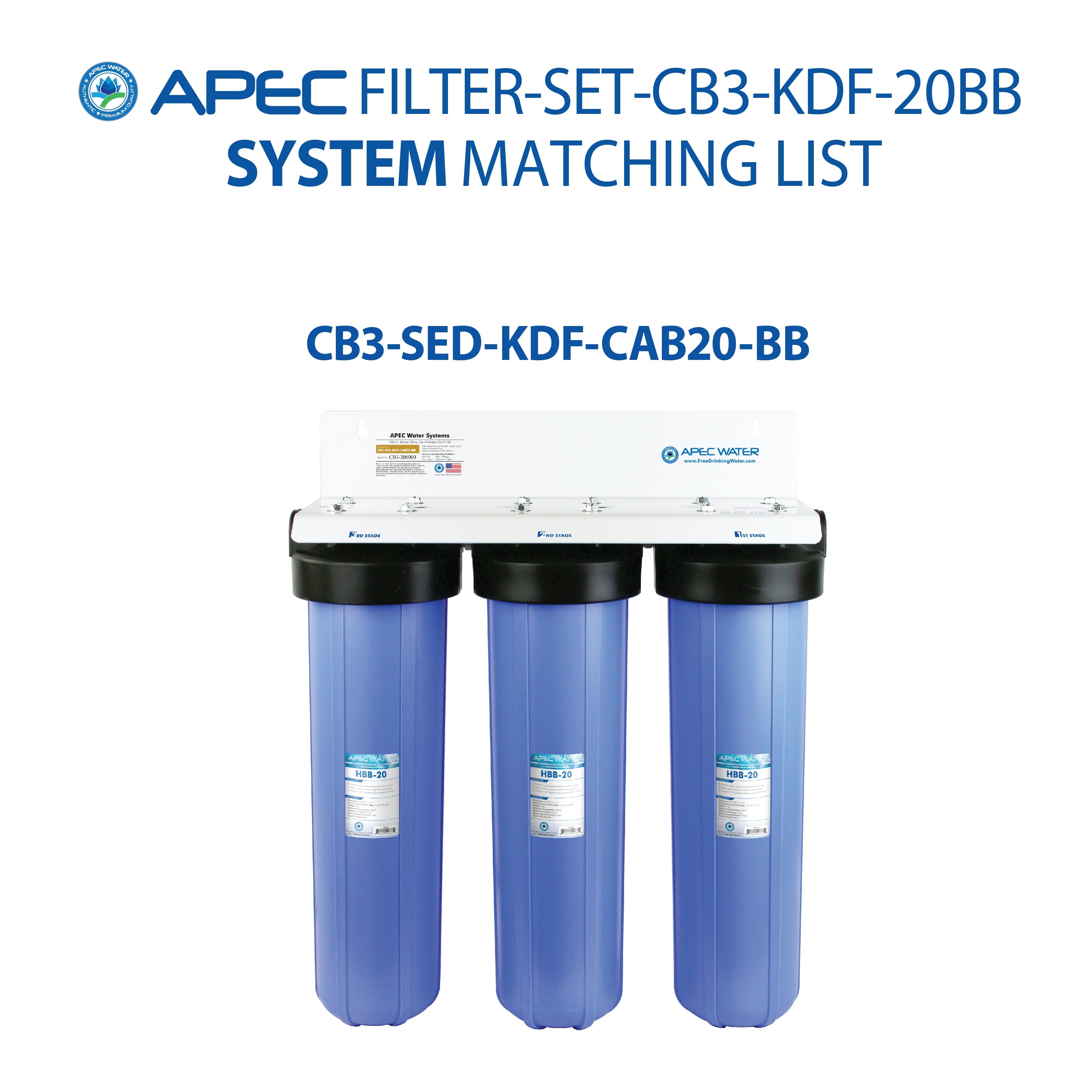 APEC 20 Inch Whole House Sediment, KDF and Carbon Replacement Filter Bundle for CB3-SED-KDF-CAB20-BB