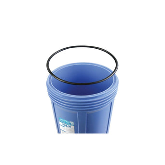 O-RING for blue whole house casing with black handle on a white background