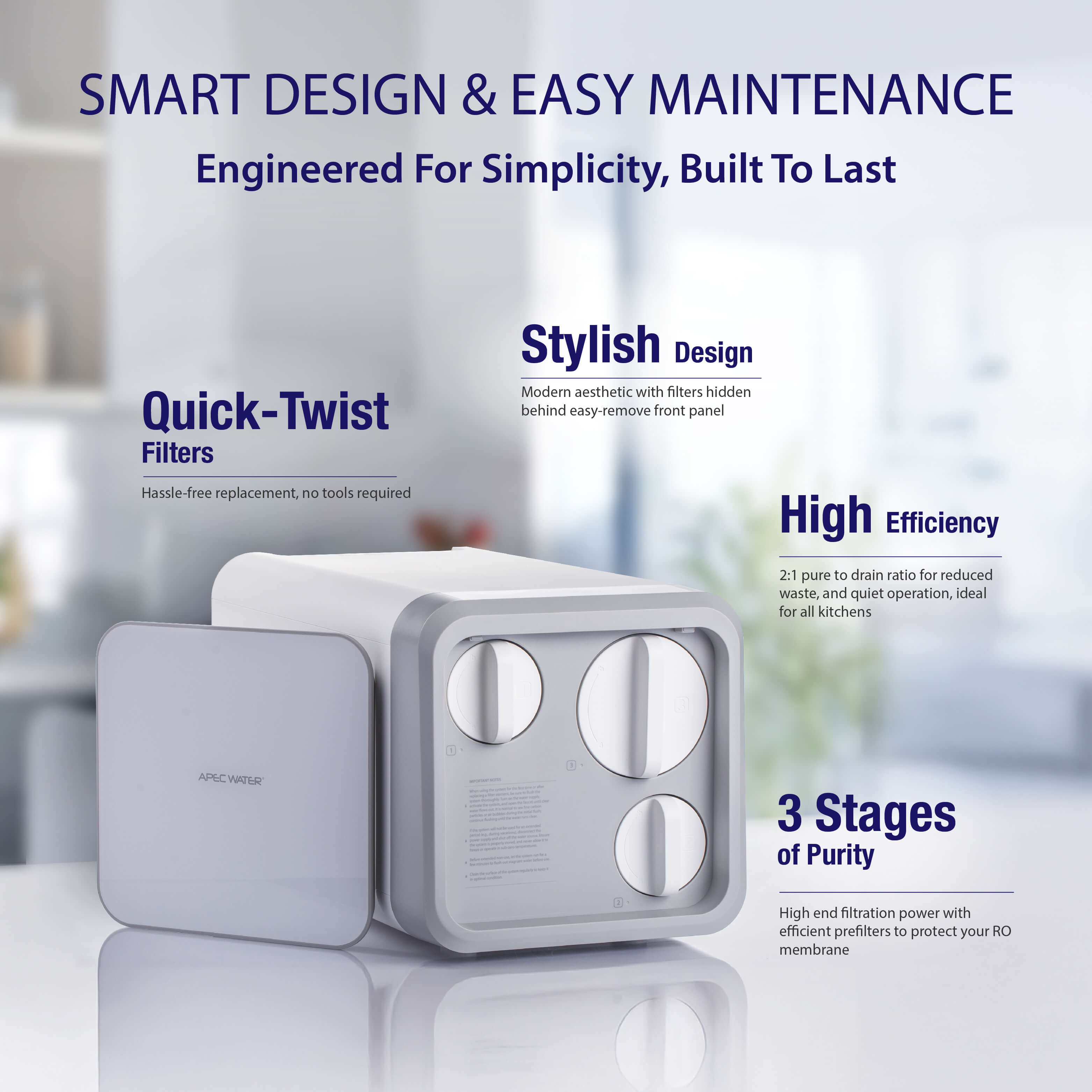 ROTL-A1000 - Tankless RO System, NSF 372 & 58 Certified 3 Stage Water Filter, 1000 GPD Reverse Osmosis System