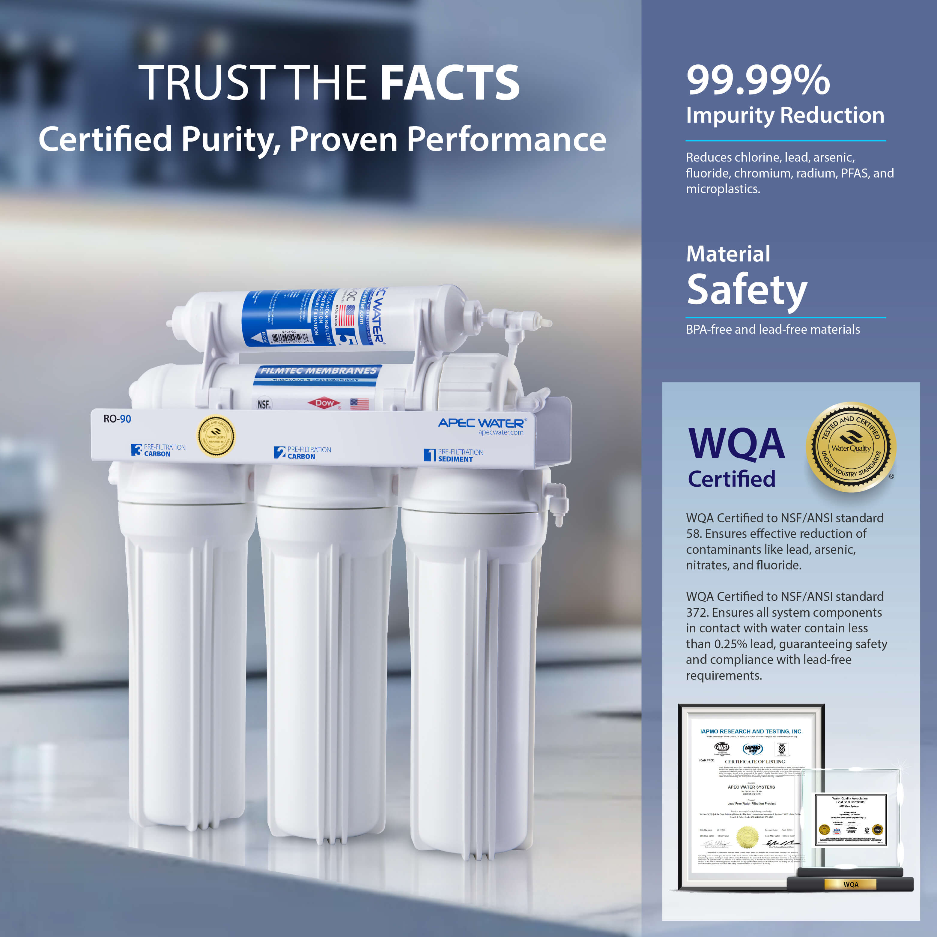 RO-90 – Ultimate 5-Stage 90 GPD High Output Reverse Osmosis Water Systems for Drinking Water, WQA Certified