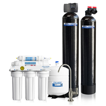 Collection of Apex Water filtration systems on a white background